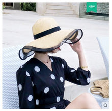 Load image into Gallery viewer, Straw Hat Lady Fashion Woven Organza Sunshade Hat
