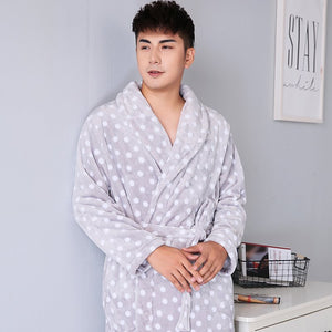 Thickened Polka Dot Robe Coral Fleece Nightgown Men's Bathrobe Pajamas