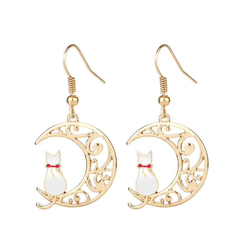 Empty Moon Cat Dripping Earrings Earrings Female Cartoon Animal Earrings