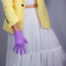 Load image into Gallery viewer, Elbow Faux Leather Lavender Gloves
