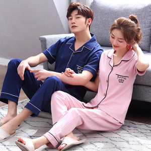 Simple Cotton Couple Short Sleeve Pajamas