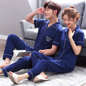 Simple Cotton Couple Short Sleeve Pajamas