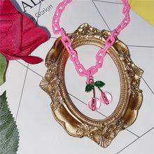 Load image into Gallery viewer, Pink Cherry Necklace Acrylic Chain Necklace
