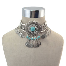 Load image into Gallery viewer, Street Style Coin Tassel Necklace Turquoise Necklace
