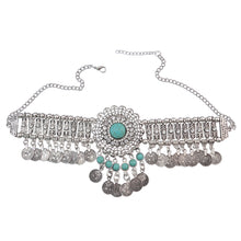 Load image into Gallery viewer, Street Style Coin Tassel Necklace Turquoise Necklace
