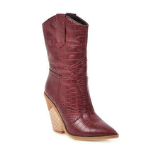 Load image into Gallery viewer, Pointed Thick Heel White Boots Women&#39;s Western Cowboy Boots
