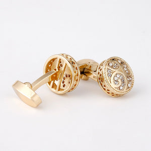 Men's Cufflinks Round Retro Pattern Diamond Metal Cufflinks