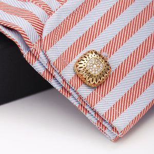 Men's Cufflinks Gold Hollow Diamond Square Copper Cufflinks