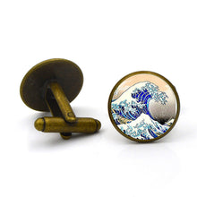 Load image into Gallery viewer, Kanagawa Time Gemstone Cufflinks French Shirt Men&#39;s Fashion Glass Cufflinks

