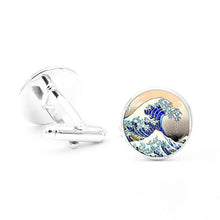 Load image into Gallery viewer, Kanagawa Time Gemstone Cufflinks French Shirt Men&#39;s Fashion Glass Cufflinks
