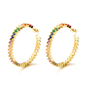 Gold-plated Copper Zircon Earrings With Colored Diamonds