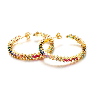 Gold-plated Copper Zircon Earrings With Colored Diamonds
