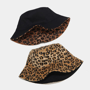 Leopard Double-sided Fisherman Hat Female Woolen Bowl Hat Autumn And Winter Outdoor Sun Hat