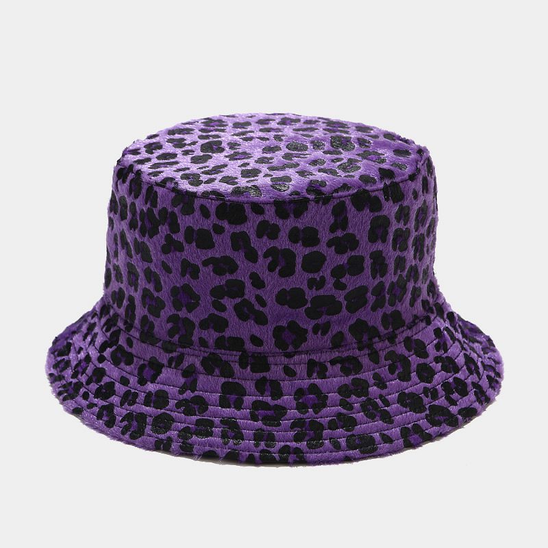 Leopard Double-sided Fisherman Hat Female Woolen Bowl Hat Autumn And Winter Outdoor Sun Hat