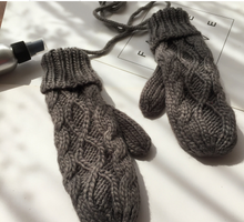 Load image into Gallery viewer, Korean Twist Double Thickening Fashion Hanging Neck Woolen Gloves Mittens Knitted Gloves Women Winter Korean Cute
