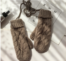 Load image into Gallery viewer, Korean Twist Double Thickening Fashion Hanging Neck Woolen Gloves Mittens Knitted Gloves Women Winter Korean Cute
