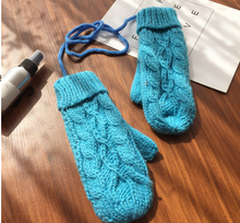 Load image into Gallery viewer, Korean Twist Double Thickening Fashion Hanging Neck Woolen Gloves Mittens Knitted Gloves Women Winter Korean Cute
