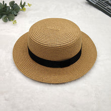 Load image into Gallery viewer, Straw Hat Women&#39;s Flat Top Hat Short Hair Hat Summer Korean Version Of The Wild Sun Hat
