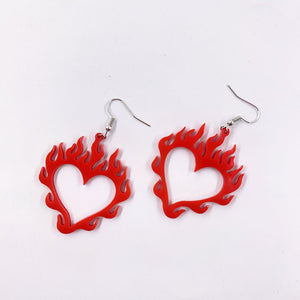 Love Earrings Flame Peach Heart Personality Earrings Retro Punk Earrings