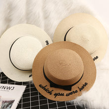 Load image into Gallery viewer, Korean Embroidered Letters Big Straw Hat Sunscreen Sunshade Hat Beach Hat
