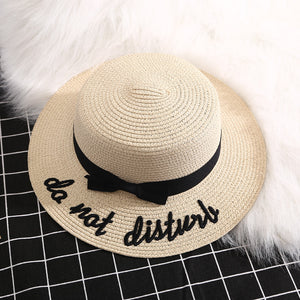 Korean Embroidered Letters Big Straw Hat Sunscreen Sunshade Hat Beach Hat