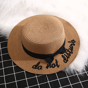 Korean Embroidered Letters Big Straw Hat Sunscreen Sunshade Hat Beach Hat