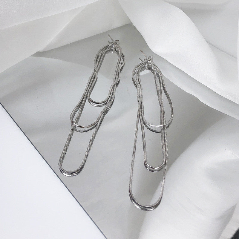 Fringe Earrings Women's Long Face Thin Stud Earrings