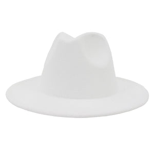 GEMVIE All-match Wide Brim Fedora Hat For Women Solid Color Wool Felt Hat For Men Autumn Winter Panama Gamble Yellow Jazz Cap