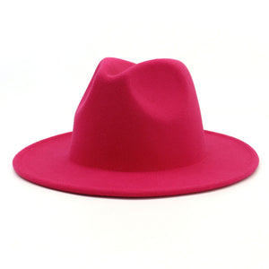 GEMVIE All-match Wide Brim Fedora Hat For Women Solid Color Wool Felt Hat For Men Autumn Winter Panama Gamble Yellow Jazz Cap