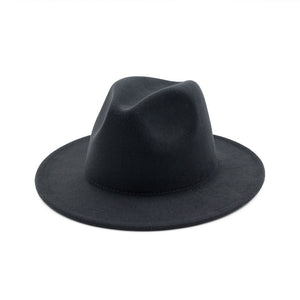 GEMVIE All-match Wide Brim Fedora Hat For Women Solid Color Wool Felt Hat For Men Autumn Winter Panama Gamble Yellow Jazz Cap