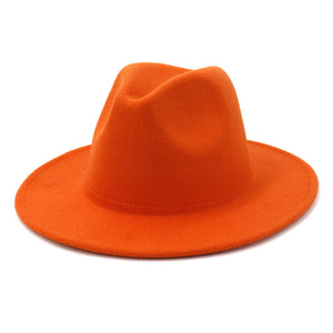 GEMVIE All-match Wide Brim Fedora Hat For Women Solid Color Wool Felt Hat For Men Autumn Winter Panama Gamble Yellow Jazz Cap