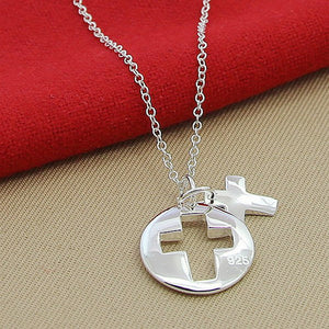 Silver Plated Couple Cross O-Shaped Necklace Necklace