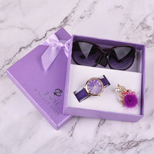 Load image into Gallery viewer, Women Watches Leather Quartz Wristwatch Sunglasses Corsage 3 Pcs Girl Christmas Gift New Year Gift Ladies Gift Box
