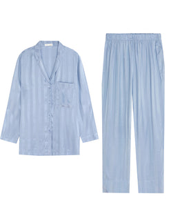 Pajamas Simple White Ice Silk Satin Fabric Long-sleeved Trousers
