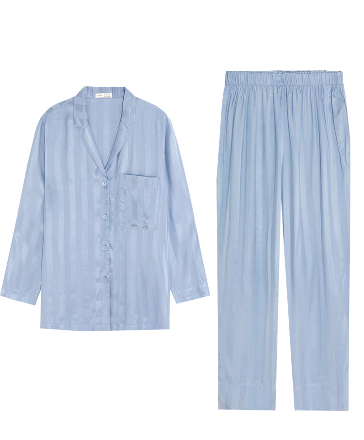 Pajamas Simple White Ice Silk Satin Fabric Long-sleeved Trousers