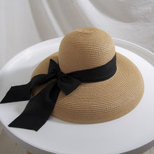 Load image into Gallery viewer, Bell Shaped Straw Hat Lady Big Bow Spring And Summer

