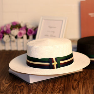 Hat Female White Big Brim Flat Top Hat