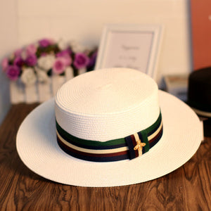 Hat Female White Big Brim Flat Top Hat