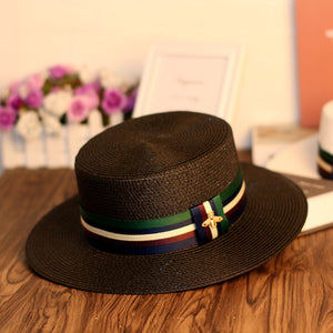 Hat Female White Big Brim Flat Top Hat