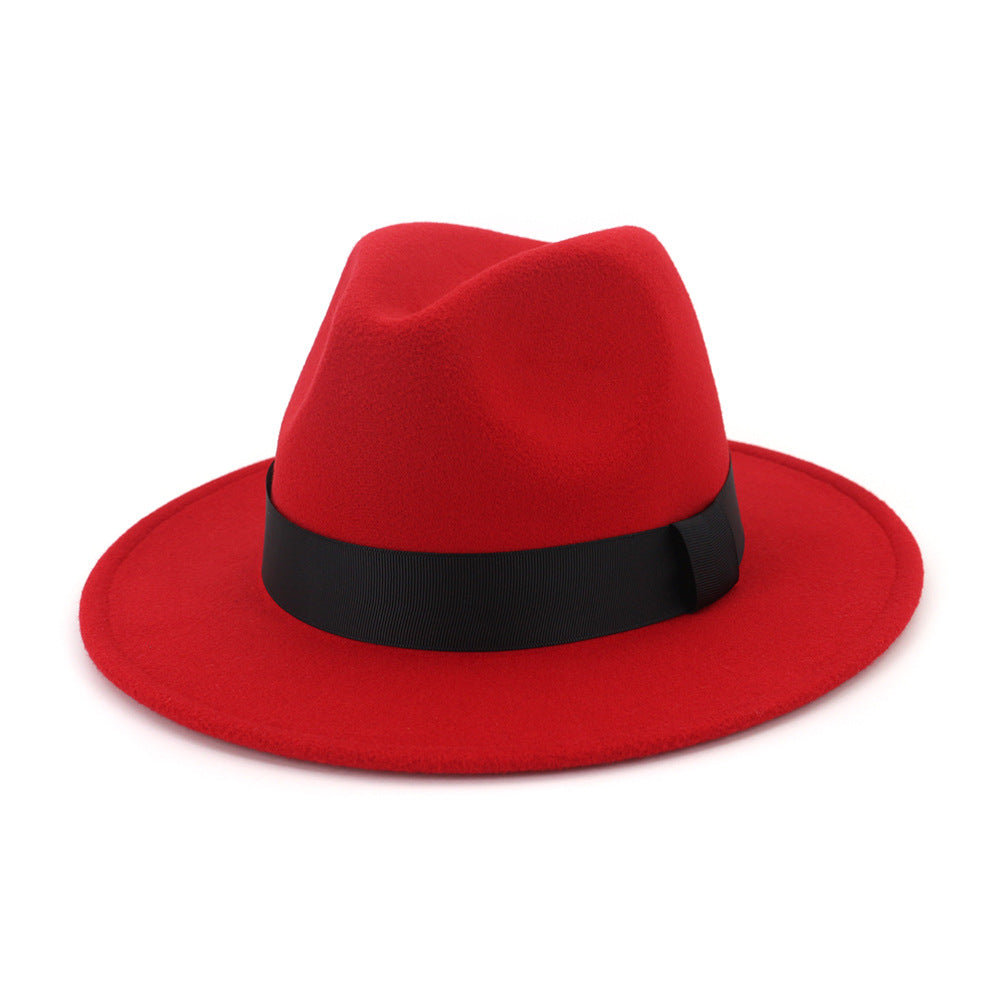 European And American Fashion Black Tweed Top Hat Flat Eaves Big Eaves Hat Jazz Hat