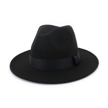 Load image into Gallery viewer, European And American Fashion Black Tweed Top Hat Flat Eaves Big Eaves Hat Jazz Hat
