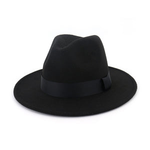 European And American Fashion Black Tweed Top Hat Flat Eaves Big Eaves Hat Jazz Hat