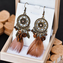 Load image into Gallery viewer, Diamond-Studded Wood Bead Earrings Earrings Feather Earrings Female Jewelry
