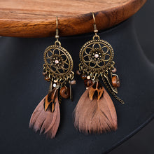 Load image into Gallery viewer, Diamond-Studded Wood Bead Earrings Earrings Feather Earrings Female Jewelry
