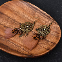 Load image into Gallery viewer, Diamond-Studded Wood Bead Earrings Earrings Feather Earrings Female Jewelry

