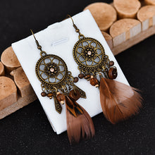 Load image into Gallery viewer, Diamond-Studded Wood Bead Earrings Earrings Feather Earrings Female Jewelry
