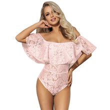 Load image into Gallery viewer, Sexy One-piece Off-the-shoulder Pajamas With Lotus Leaf Collar

