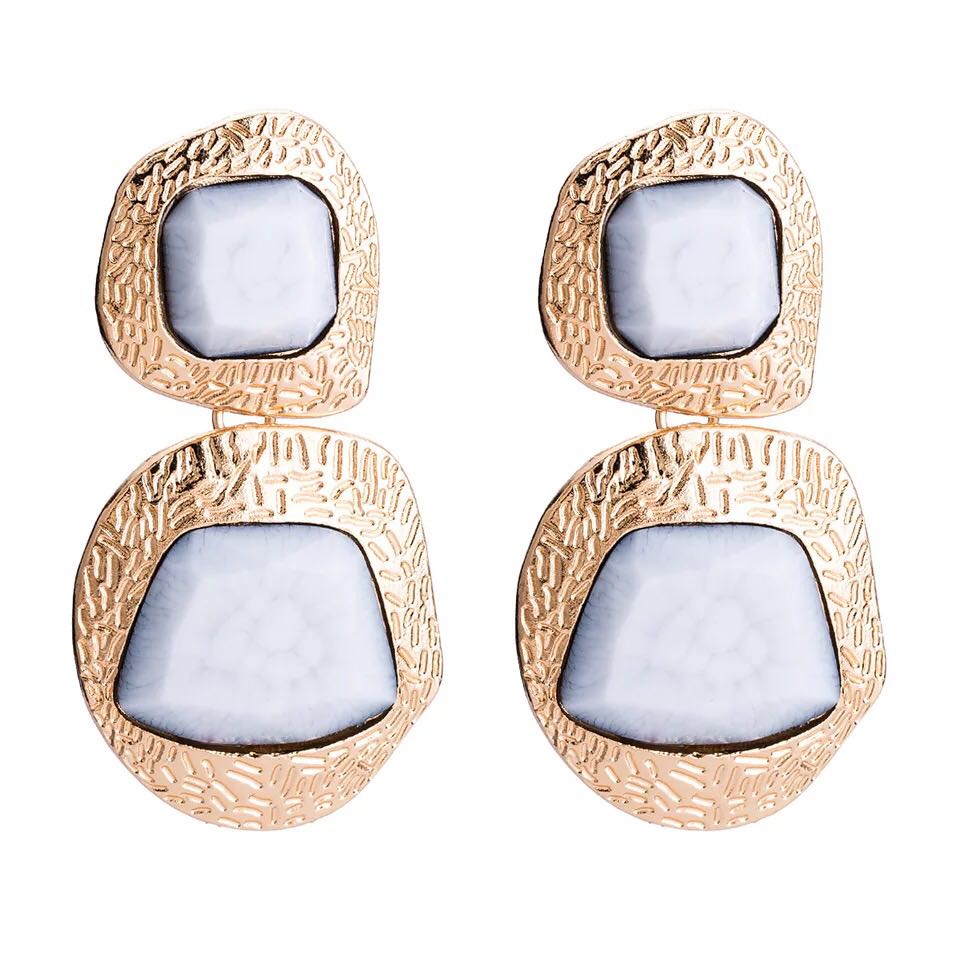 Artificial Gemstone Gold Earrings Female Retro Autumn Earrings