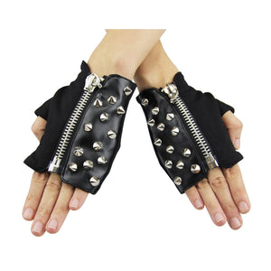 Special steam punk rock rivet zipper leather gloves