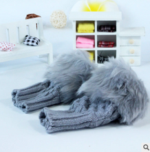 Load image into Gallery viewer, Autumn and winter warm thickening ladies gloves Korean rabbit hair cute half finger gloves wool knit gloves
